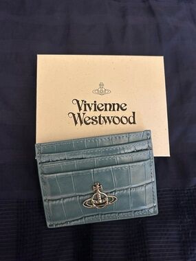 Vivienne Westwood Teal Croc-Embossed Card Case with Orb Hardware